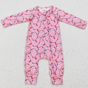 Baby Infant Girls Rompers Christmas Lights Long Sleeve Zip Romper LR0757
