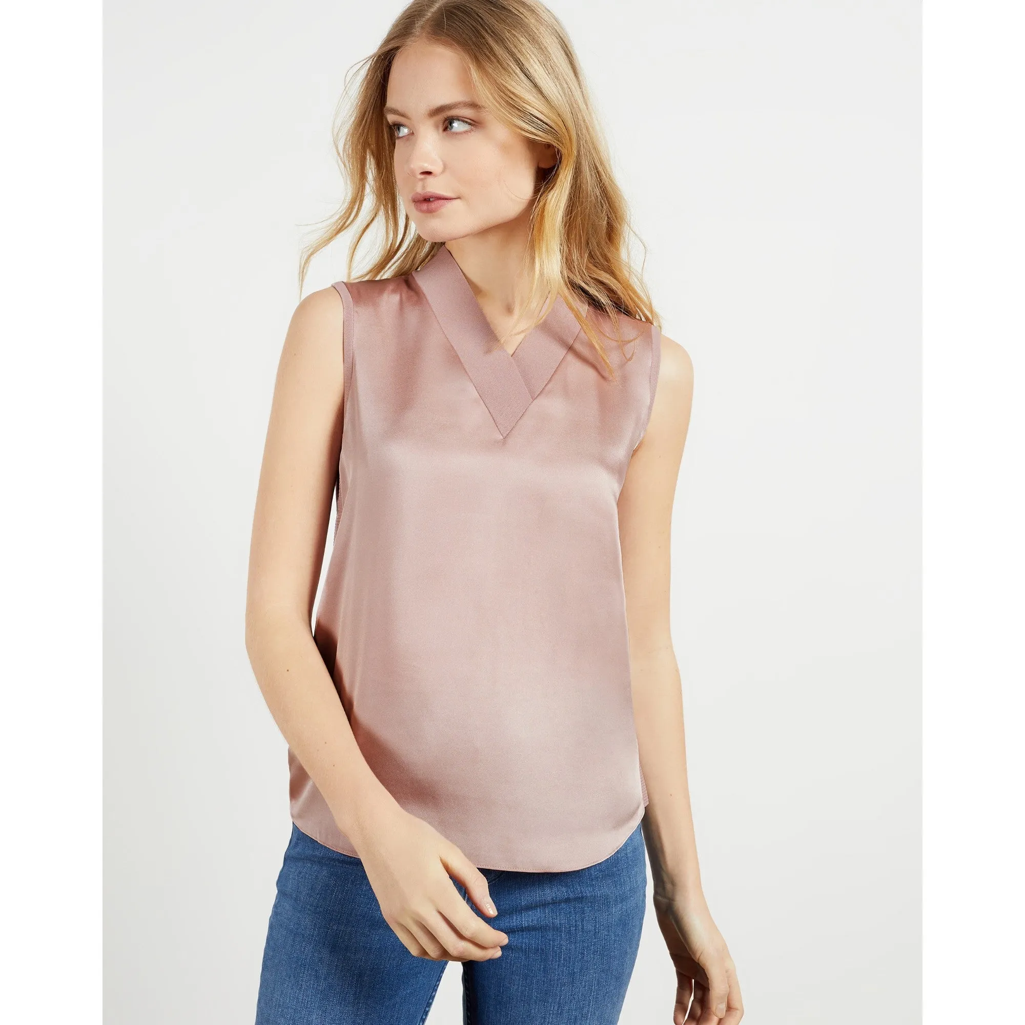 Women Lydiaay-Rib V-Neck Sleeveless Jumper - Pl-Pink
